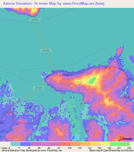 Astoria,US Elevation Map