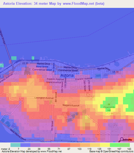 Astoria,US Elevation Map