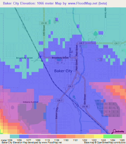 Baker City,US Elevation Map