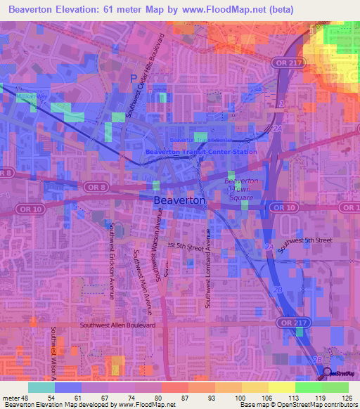 Beaverton,US Elevation Map