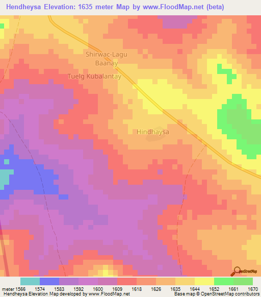 Hendheysa,Somalia Elevation Map