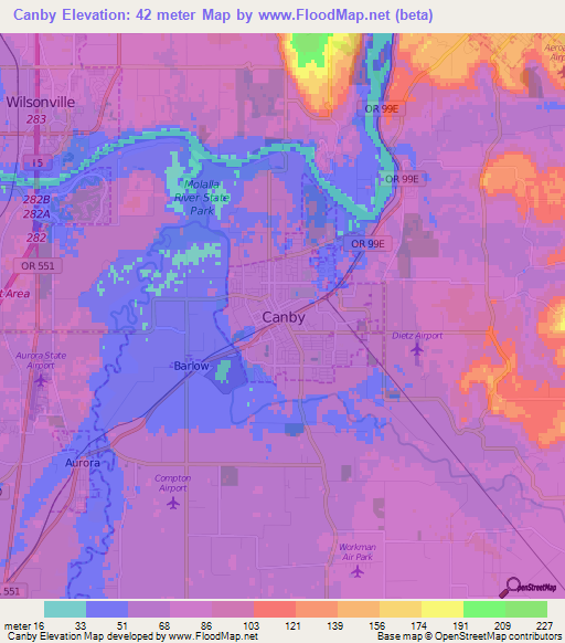 Canby,US Elevation Map
