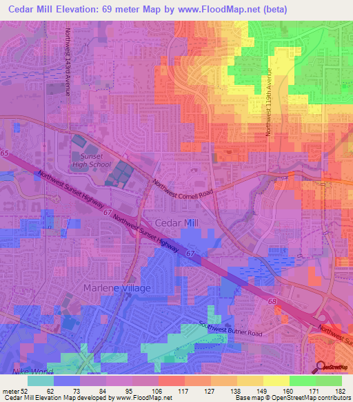 Cedar Mill,US Elevation Map