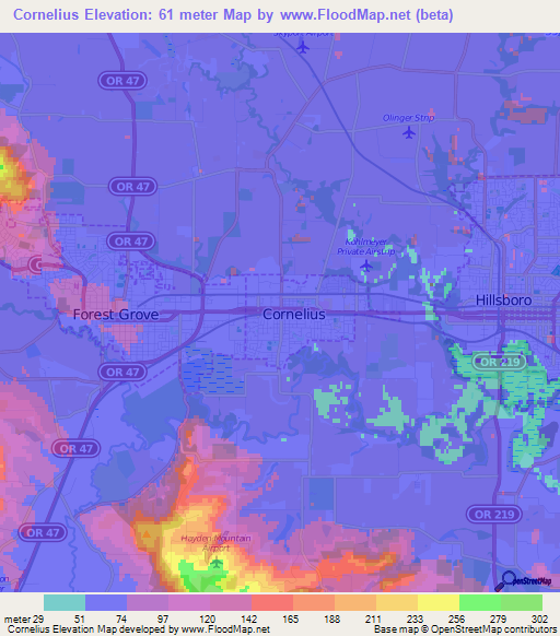 Elevation of Cornelius,US Elevation Map, Topography, Contour