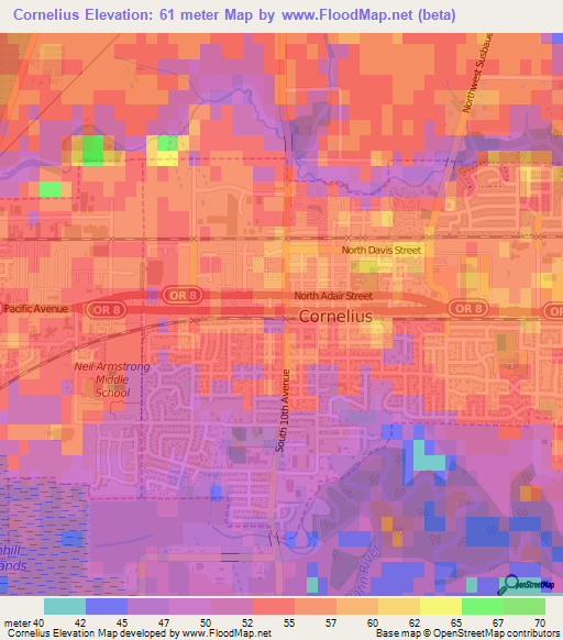 Cornelius,US Elevation Map