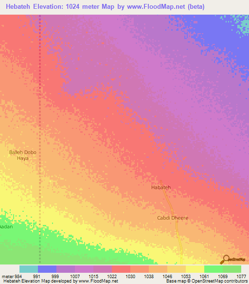Hebateh,Somalia Elevation Map