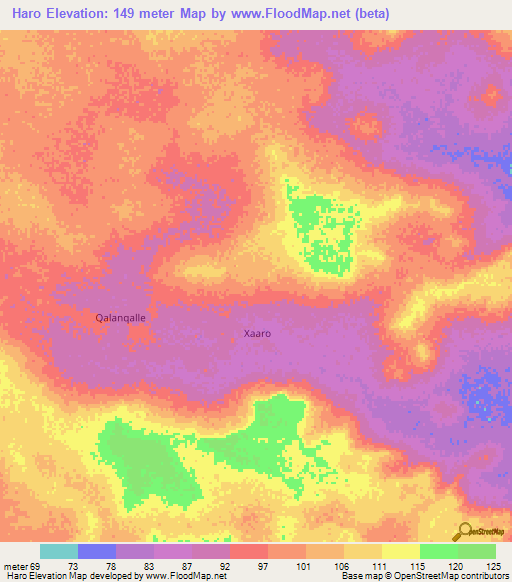 Haro,Somalia Elevation Map