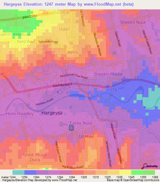 Hargeysa,Somalia Elevation Map