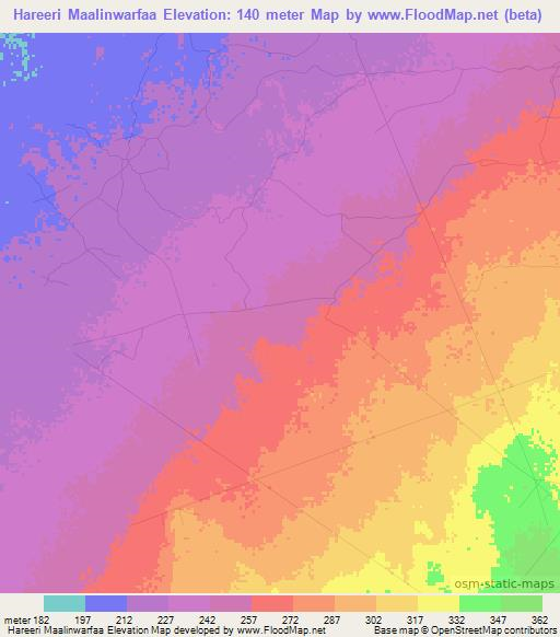 Hareeri Maalinwarfaa,Somalia Elevation Map