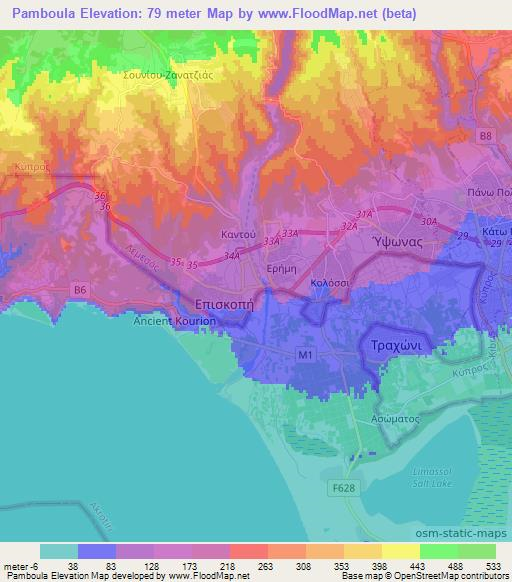 Pamboula,Cyprus Elevation Map