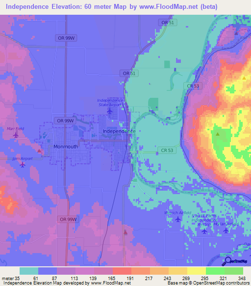 Independence,US Elevation Map
