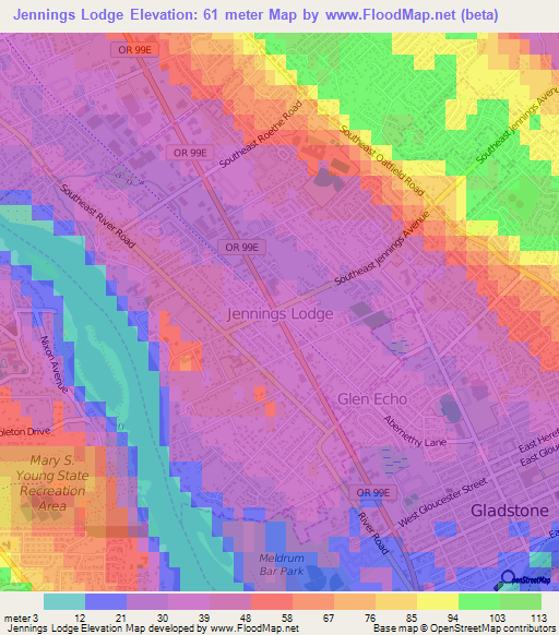 Jennings Lodge,US Elevation Map