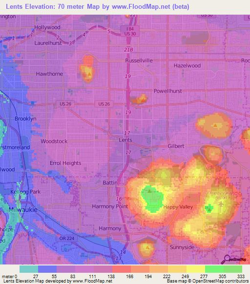 Lents,US Elevation Map