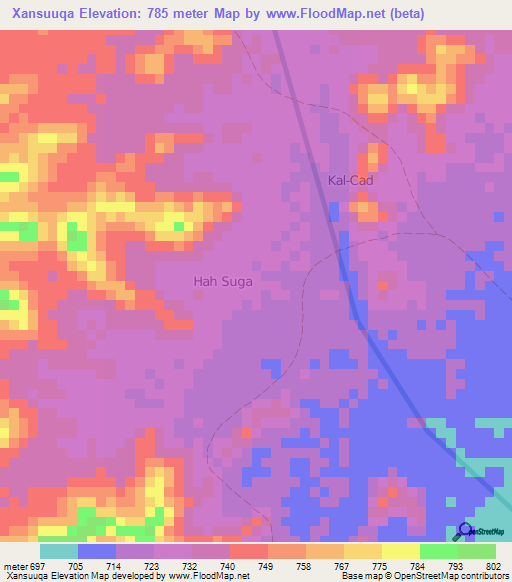 Xansuuqa,Somalia Elevation Map