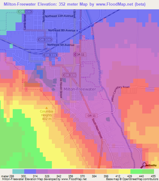 Milton-Freewater,US Elevation Map