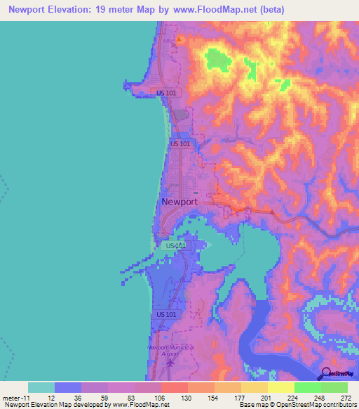 Newport,US Elevation Map