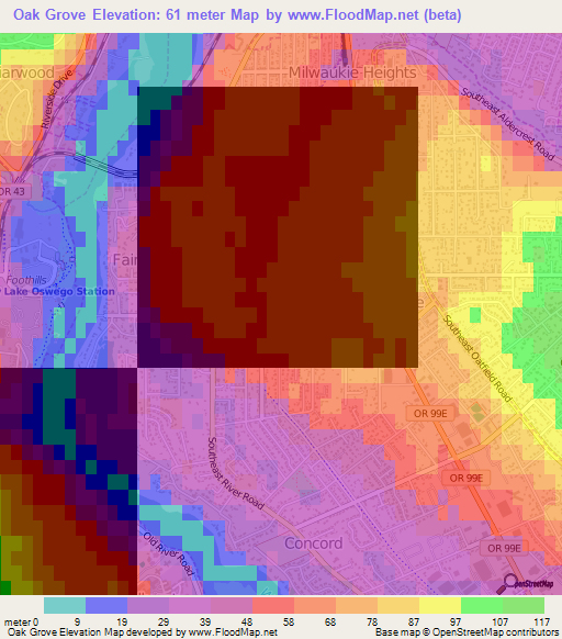 Oak Grove,US Elevation Map