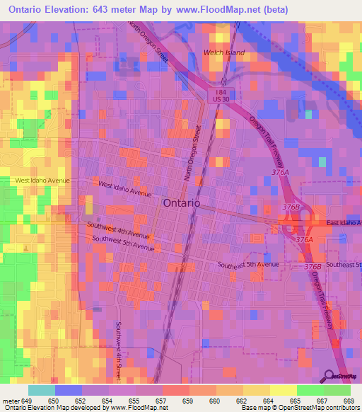 Ontario,US Elevation Map