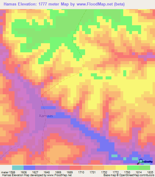 Hamas,Somalia Elevation Map