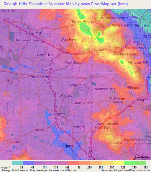 Raleigh Hills,US Elevation Map