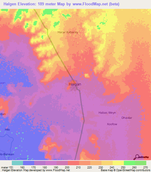 Halgen,Somalia Elevation Map