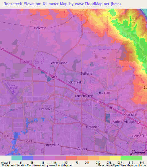 Rockcreek,US Elevation Map