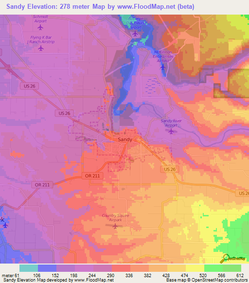 Sandy,US Elevation Map
