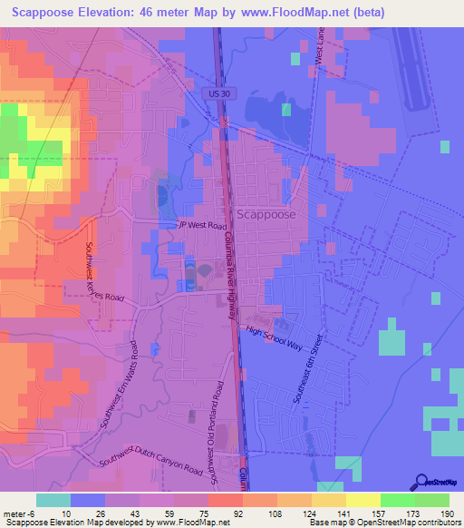 Elevation of Scappoose,US Elevation Map, Topography, Contour