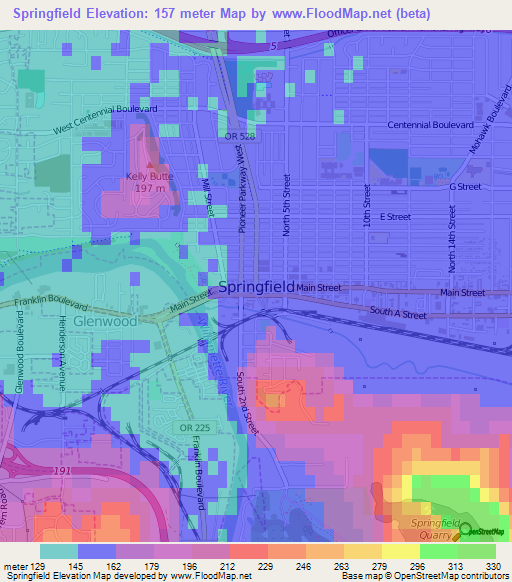Springfield,US Elevation Map