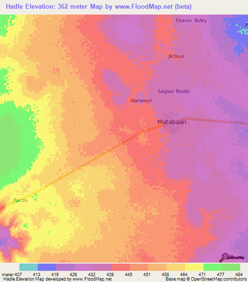 Hadle,Somalia Elevation Map