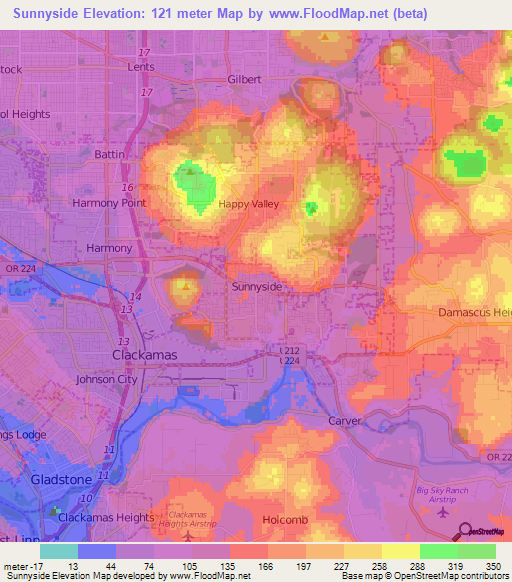 Sunnyside,US Elevation Map