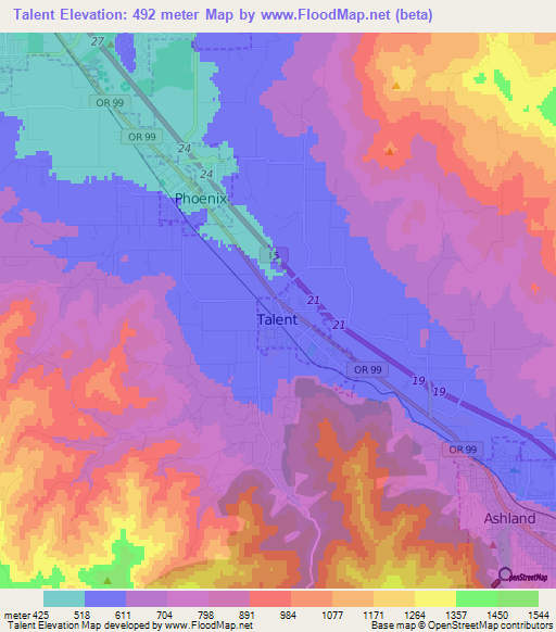 Talent,US Elevation Map