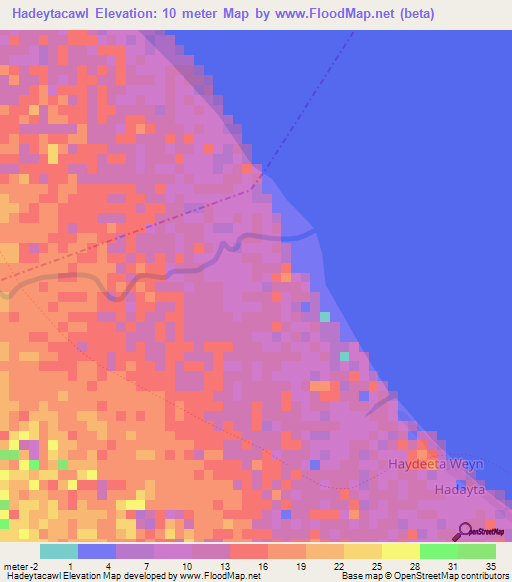 Hadeytacawl,Somalia Elevation Map