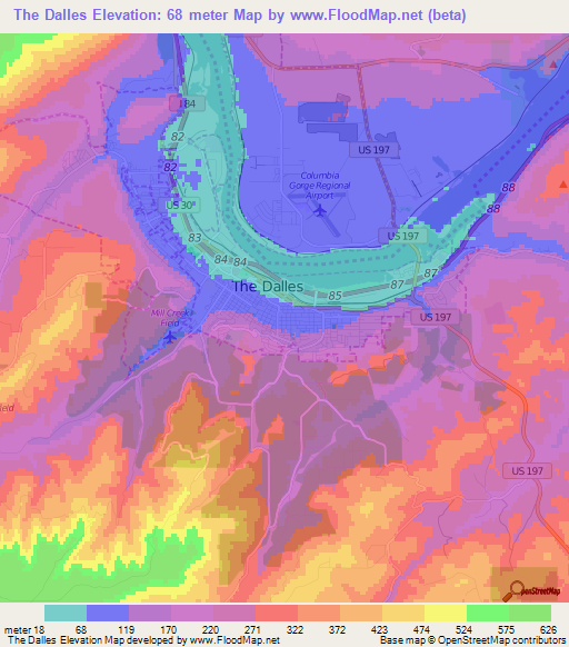 The Dalles,US Elevation Map