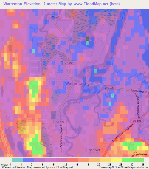 Warrenton,US Elevation Map