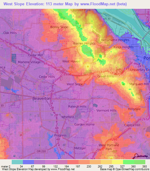 West Slope,US Elevation Map