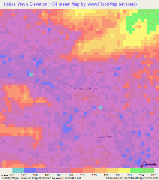 Habas Weyn,Somalia Elevation Map