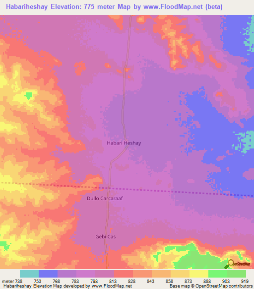 Habariheshay,Somalia Elevation Map