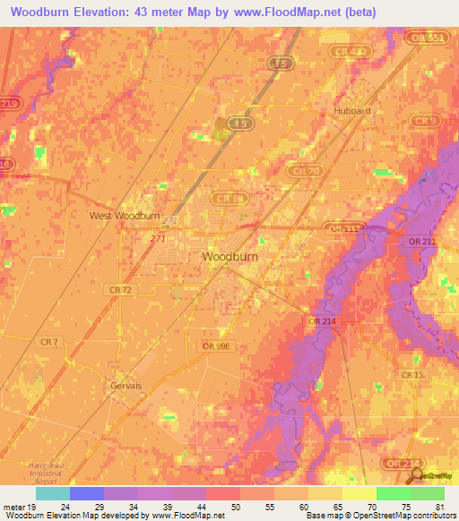 Woodburn,US Elevation Map