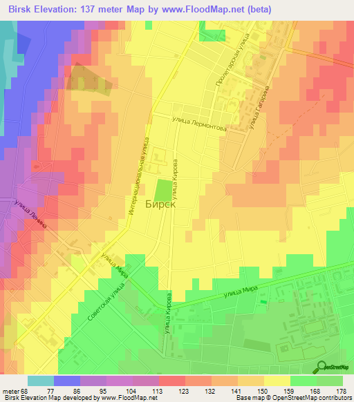 Birsk,Russia Elevation Map