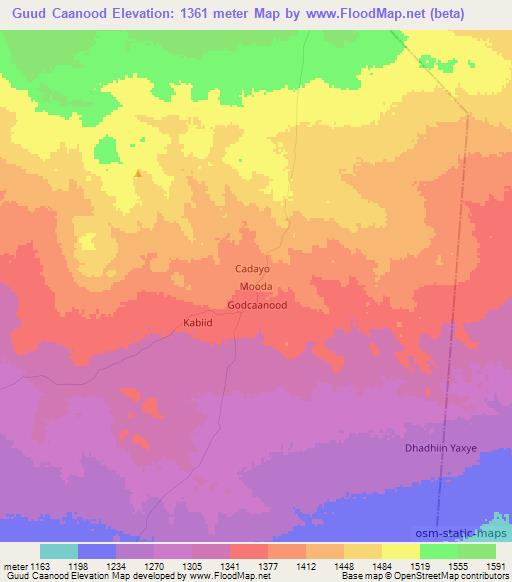 Guud Caanood,Somalia Elevation Map