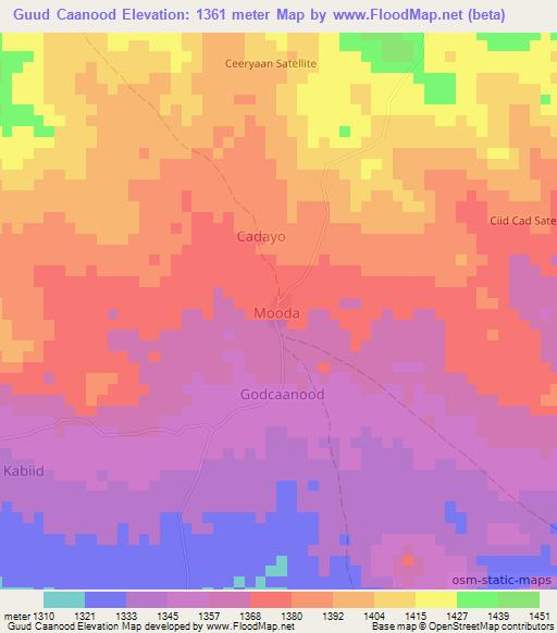 Guud Caanood,Somalia Elevation Map