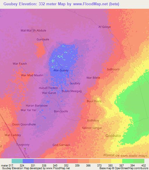 Guubey,Somalia Elevation Map