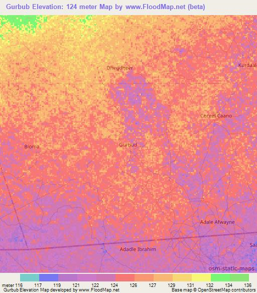 Gurbub,Somalia Elevation Map