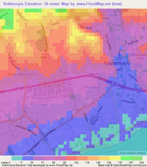 Kokkinoyia,Cyprus Elevation Map