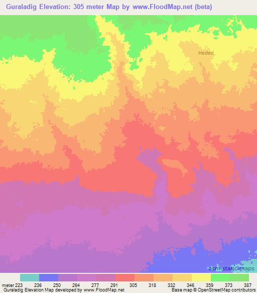 Guraladig,Somalia Elevation Map