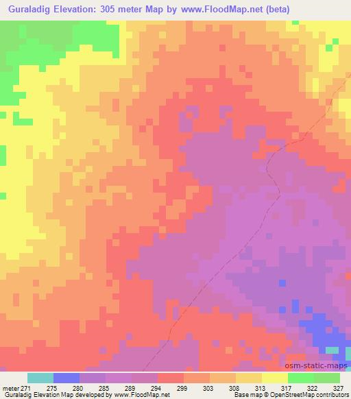 Guraladig,Somalia Elevation Map