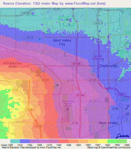 Elevation of Kearns,US Elevation Map, Topography, Contour