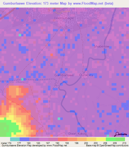 Gumburlaawe,Somalia Elevation Map