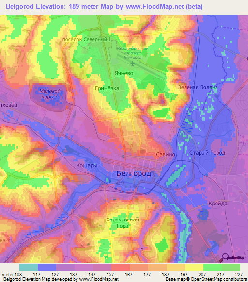 Belgorod,Russia Elevation Map